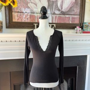 🌻Black Plunging Sequin V Neck Long Sleeve Top